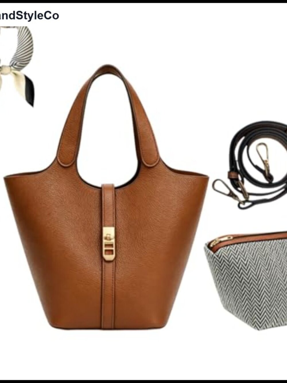 Vegan Leather Bucket Bag Detachable Crossbody Purse Work Daily